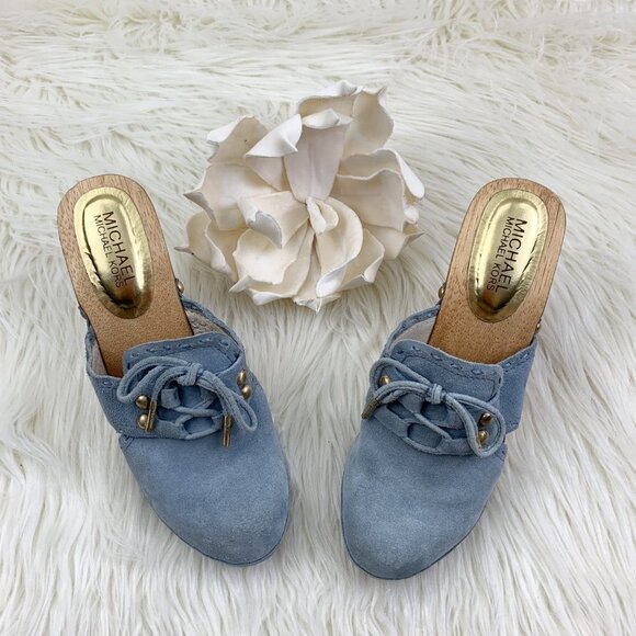 MICHAEL Michael Kors Suede Slip-On Mules With Studs and Wood Heel Women's Size 8 - Picture 1 of 12